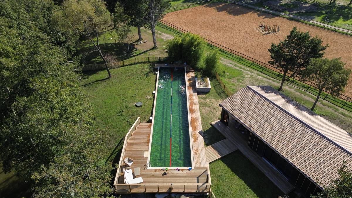 Bassin vue drone avec nageurs